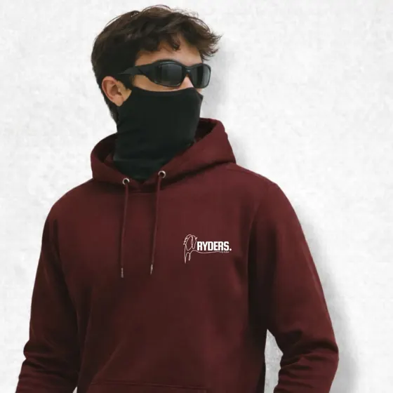 Rider in the wine RYDERS hoodie and neck gaiter